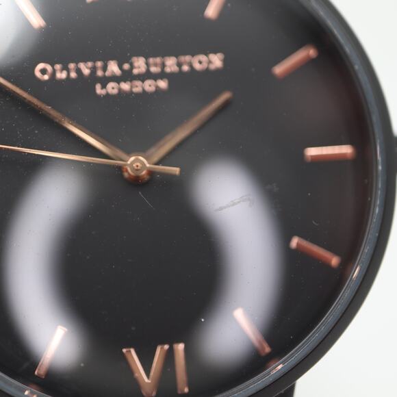 Olivia Burton Black Rose Gold Tone Watch 38mm Dial Steel Mesh Strap New Battery main image 7